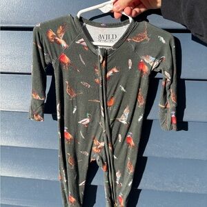 Baby Bamboo Zippy  Green Bird Print One Piece